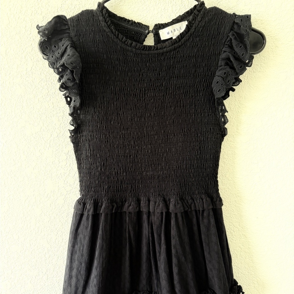 MARBLE Black Ruched Maxi Dress with Flutter Sleeves - Picture 2 of 9